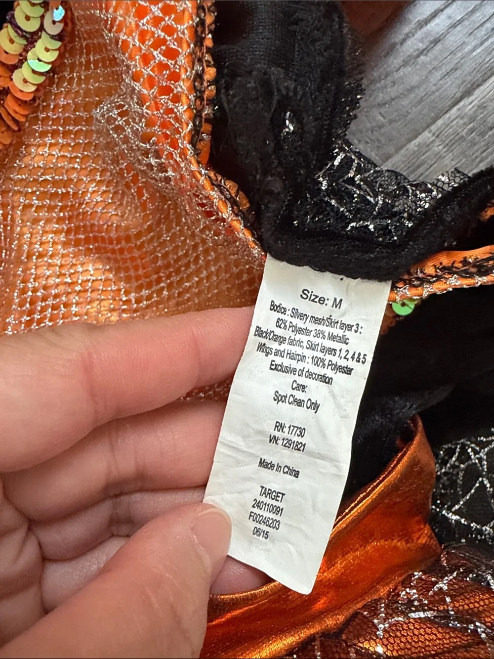 Target Girls Orange and Black Spiderweb Witch Costume with Mini Hat Headband - Picture 2 of 4